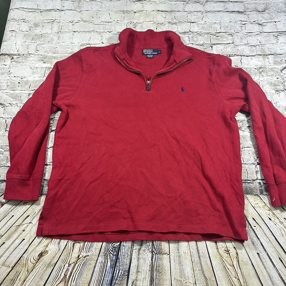 Polo Ralph Lauren 1/4 Zip Sweater‎ Mens L Red Cotton Pony Logo Pullover Preppy